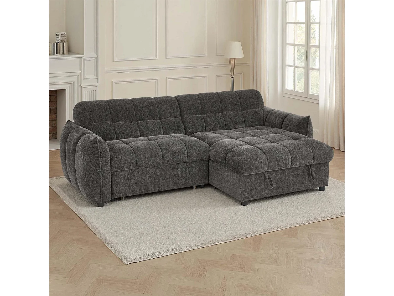 Fenton Grey Universal Corner Sofa Bed with Storage Chaise Chenille
