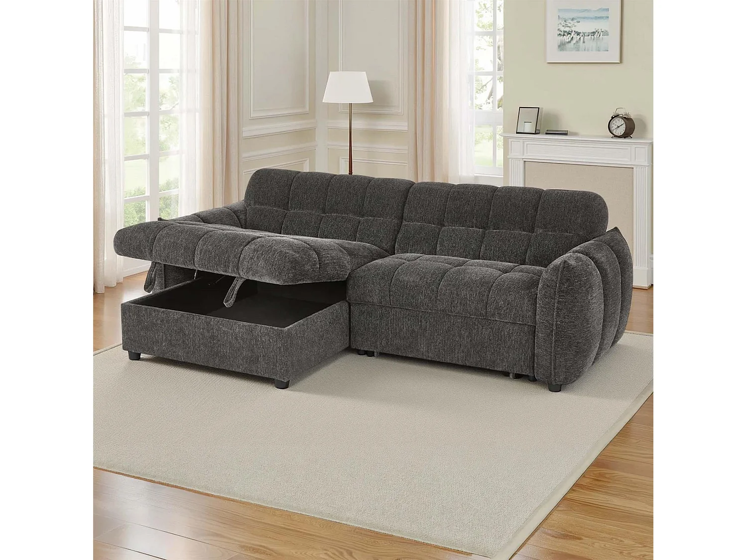 Fenton Grey Universal Corner Sofa Bed with Storage Chaise Chenille