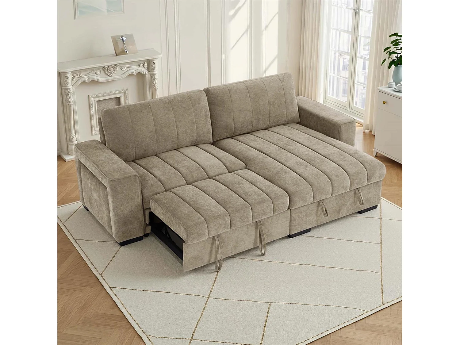 Frankie Beige Universal Corner Sofa Bed with Storage USB & Cupholder