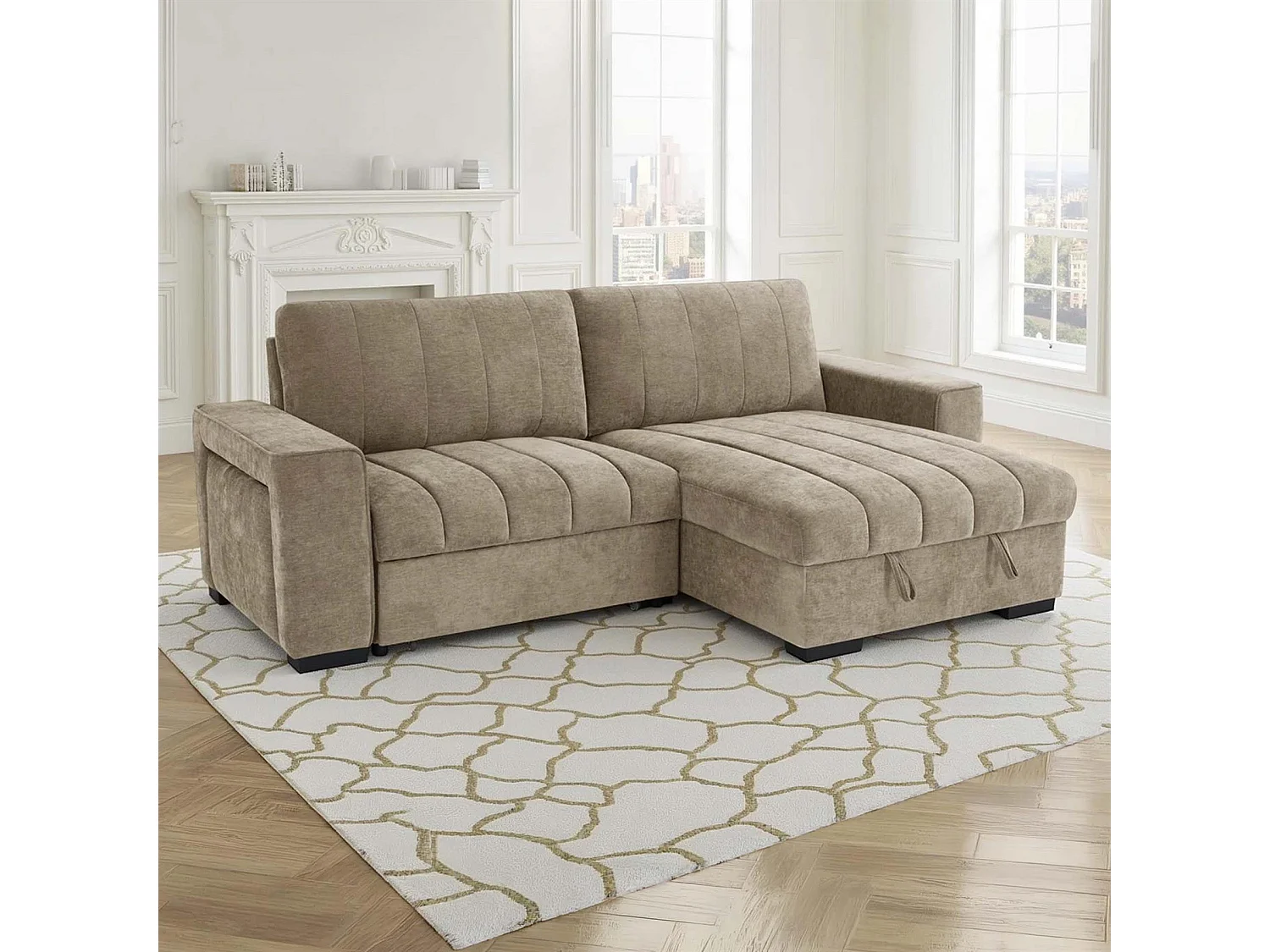 Frankie Beige Universal Corner Sofa Bed with Storage USB & Cupholder