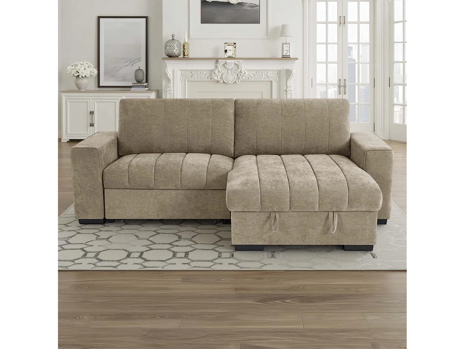 Frankie Beige Universal Corner Sofa Bed with Storage USB & Cupholder