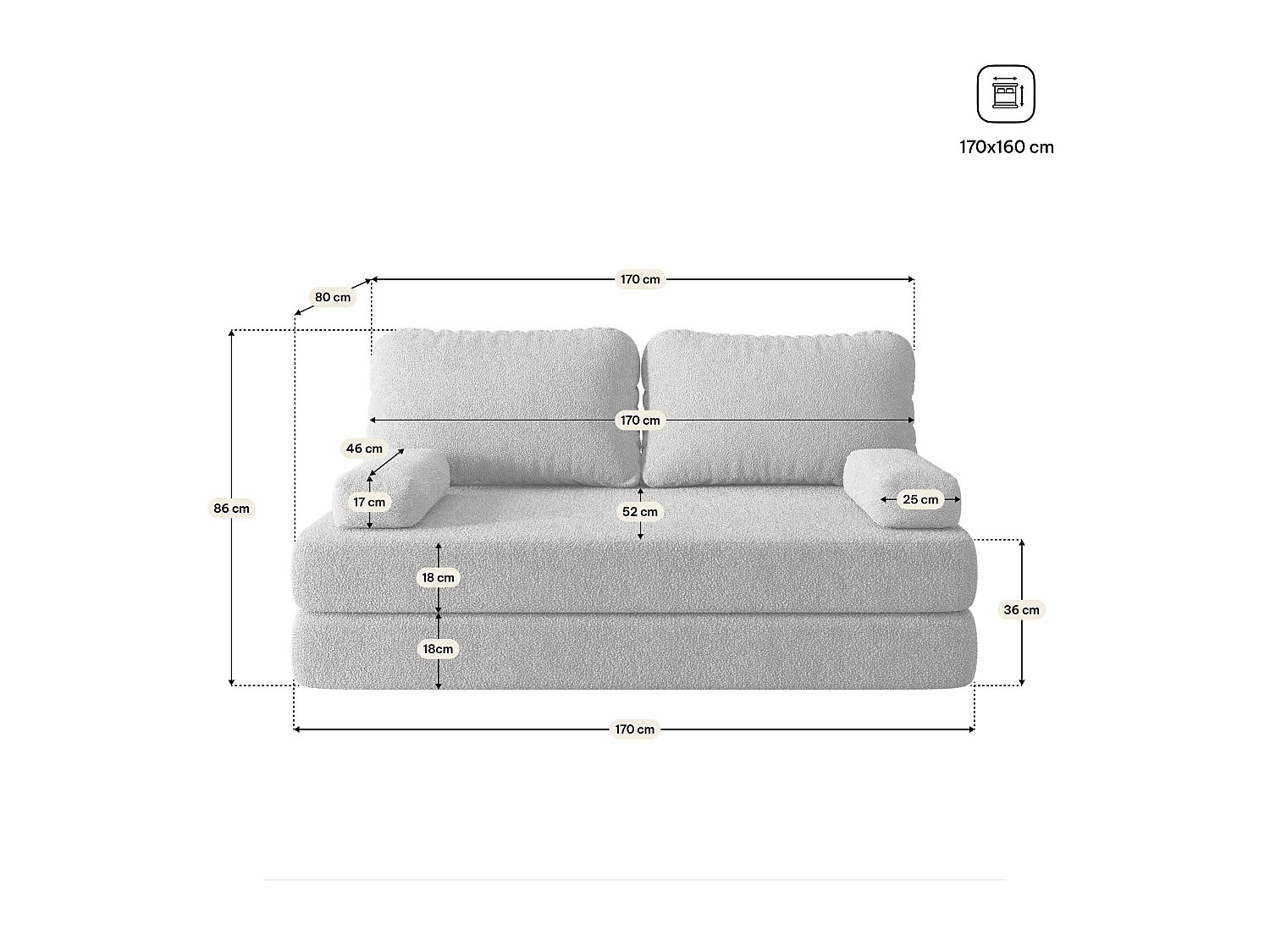 Canapé compressé NIKSI sans cadre métallique, Tissu bouclé, Noir