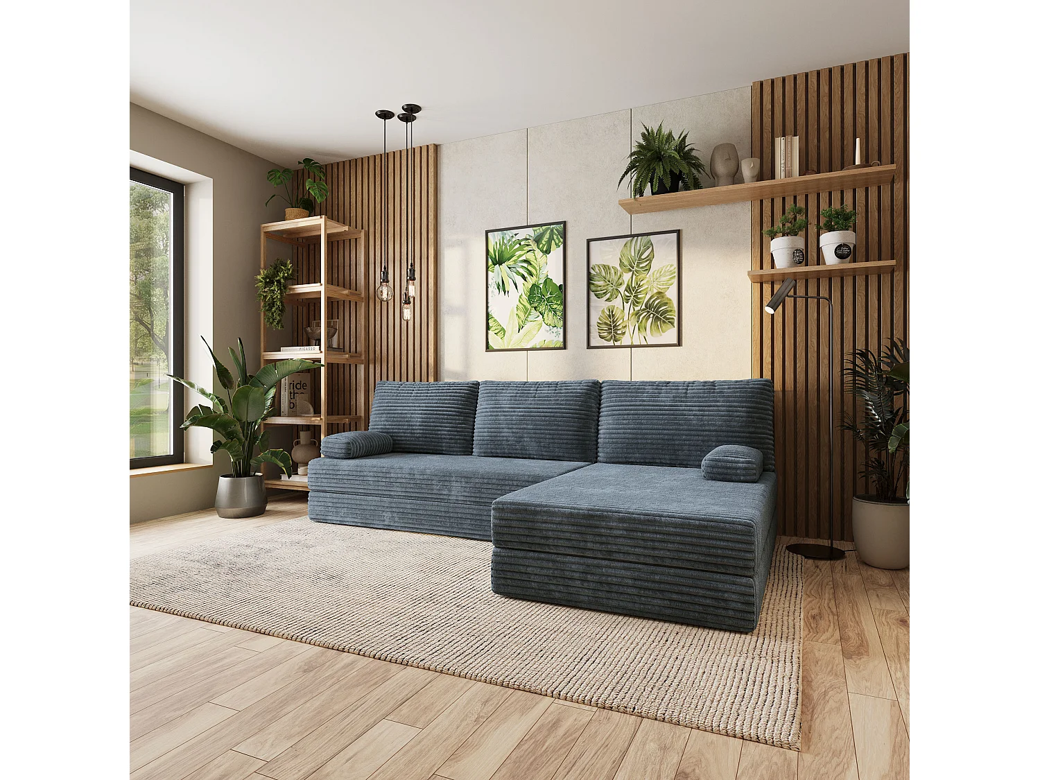 Canapé convertible compressé ANKO, sans cadre métallique, velours côtelé TILIA Gris