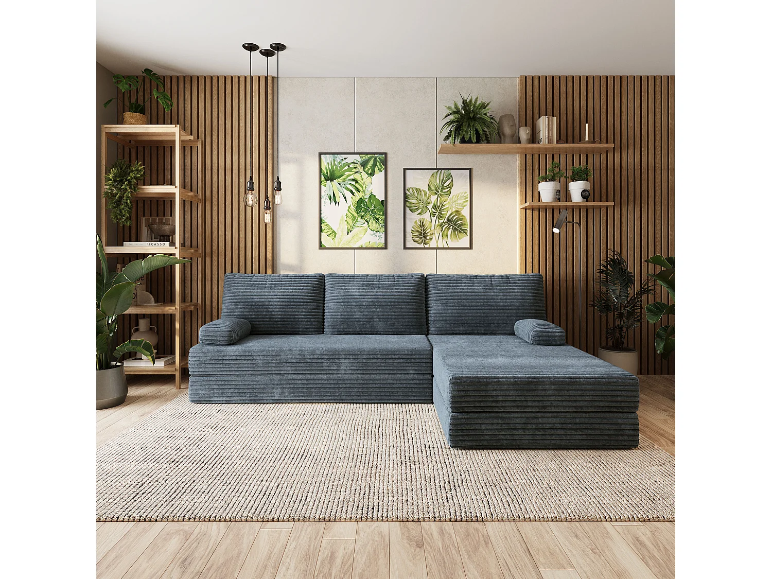 Canapé convertible compressé ANKO, sans cadre métallique, velours côtelé TILIA Gris