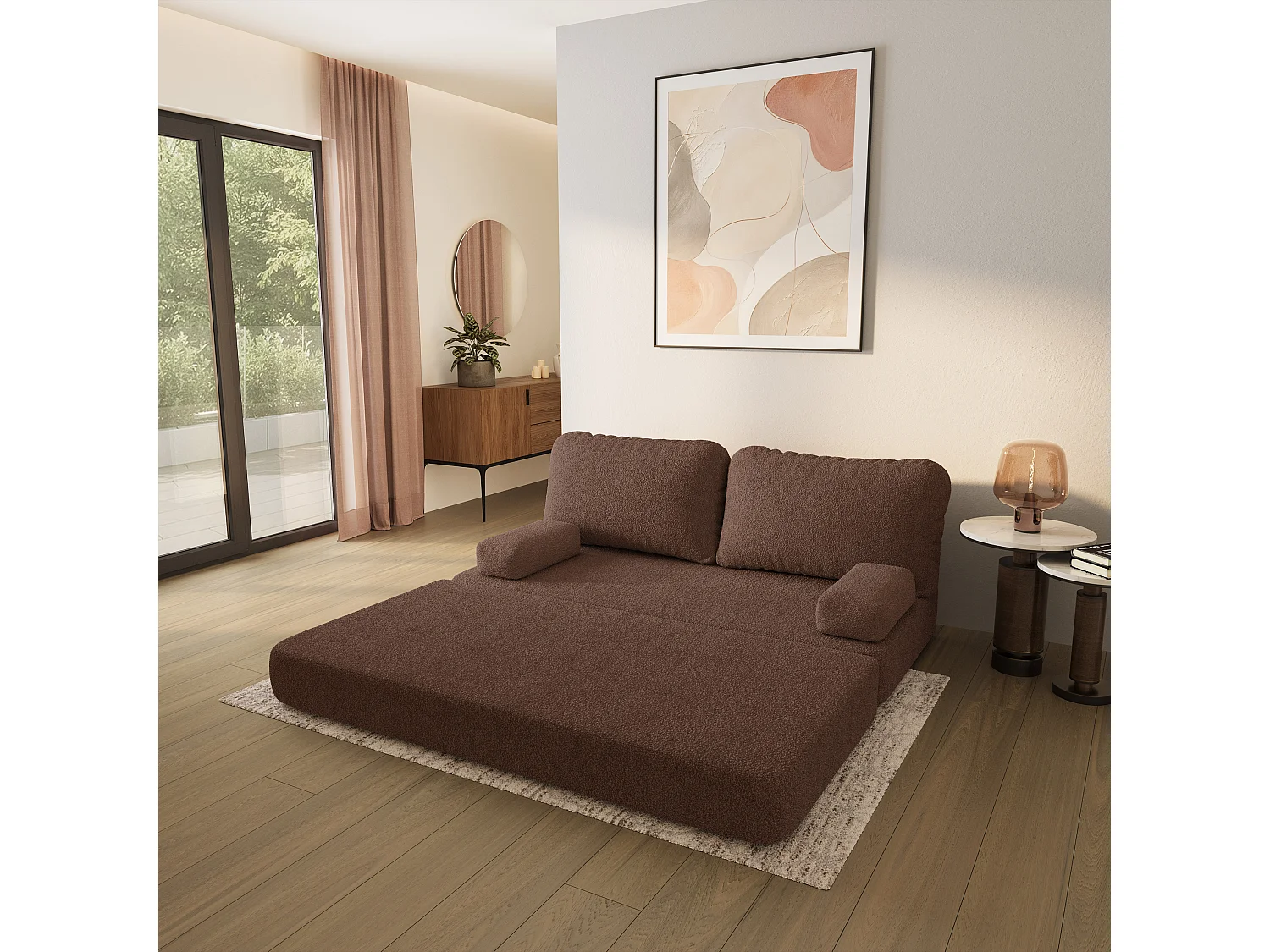 Canapé compressé NIKSI sans cadre métallique, Tissu bouclé, Marron