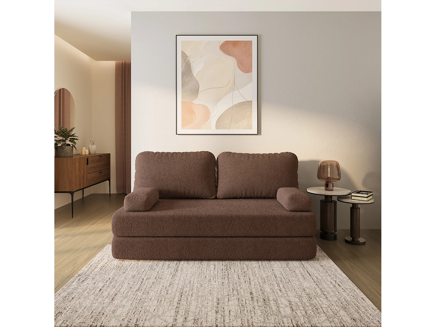Canapé compressé NIKSI sans cadre métallique, Tissu bouclé, Marron