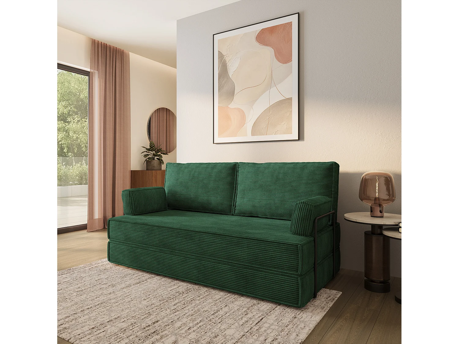 Canapé compressé SILAR avec cadre métallique, Velours côtelé POSO, Vert