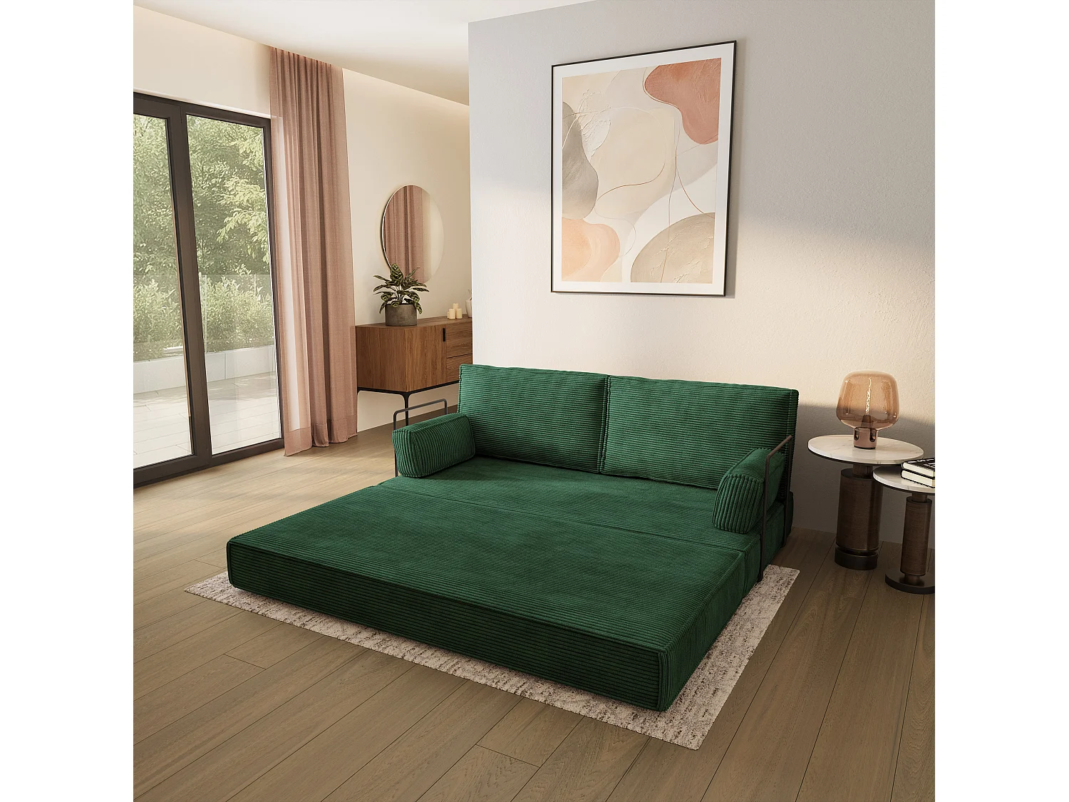 Canapé compressé SILAR avec cadre métallique, Velours côtelé POSO, Vert