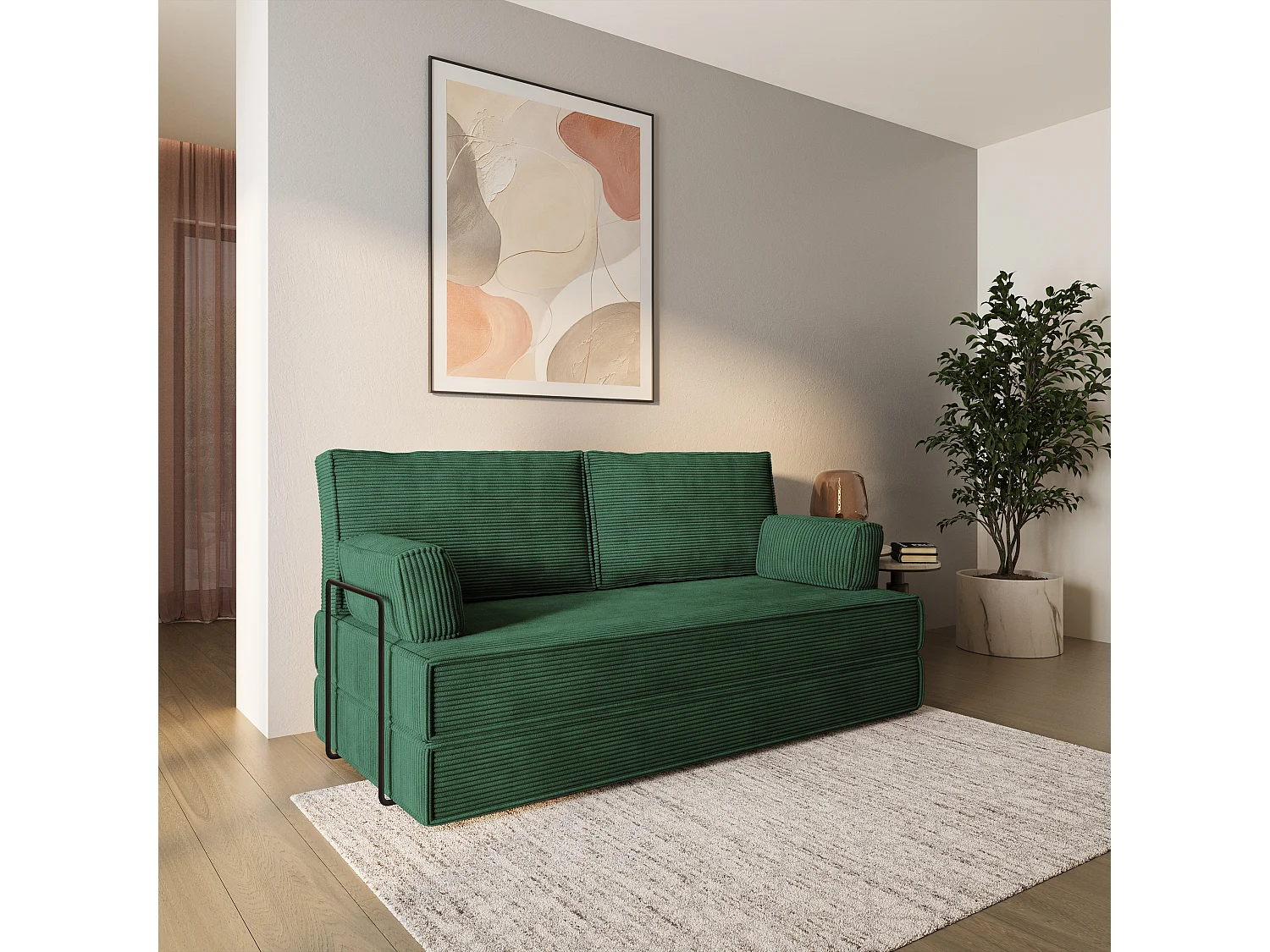 Canapé compressé SILAR avec cadre métallique, Velours côtelé POSO, Vert