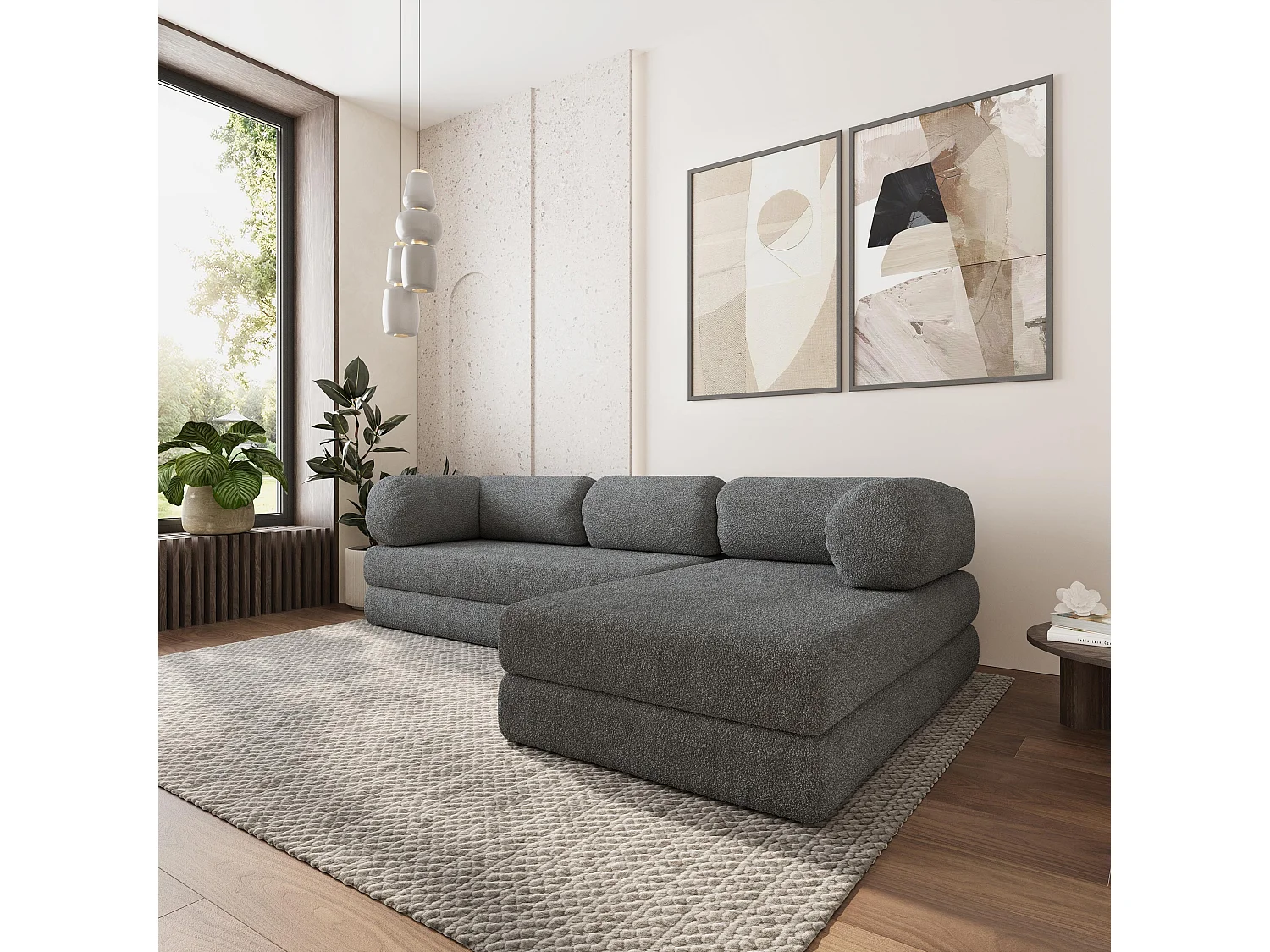 Canapé convertible compressé KELI, sans cadre métallique, bouclé Gris
