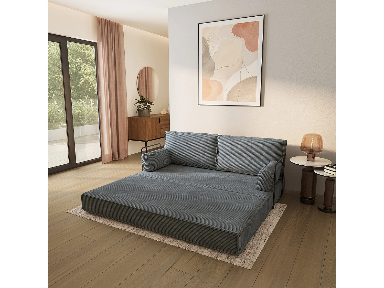 Canapé compressé SILAR avec cadre métallique, Velours côtelé POSO, Gris