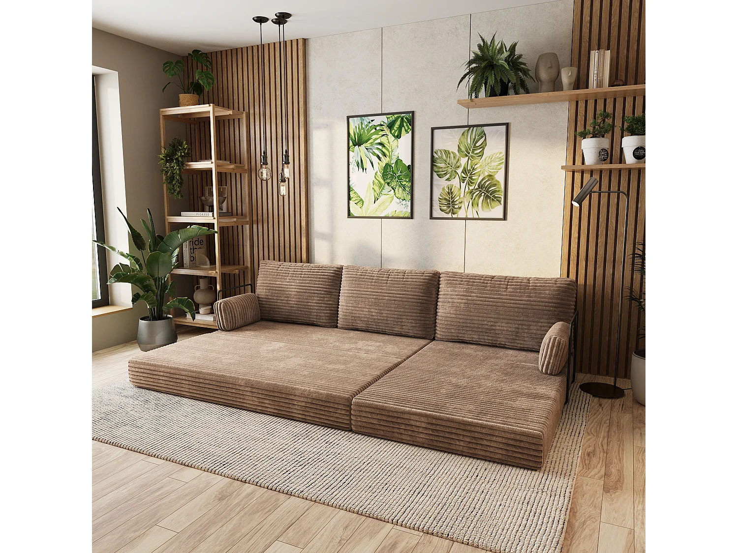 Canapé convertible compressé ANKO, avec cadre métallique, velours côtelé TILIA Beige