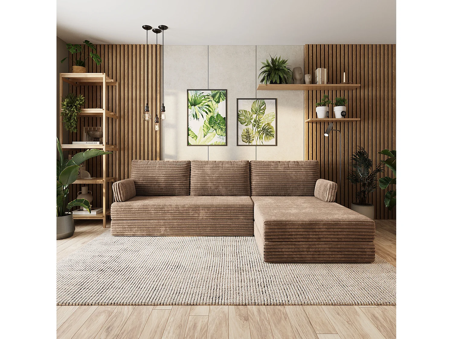 Canapé convertible compressé ANKO, avec cadre métallique, velours côtelé TILIA Beige