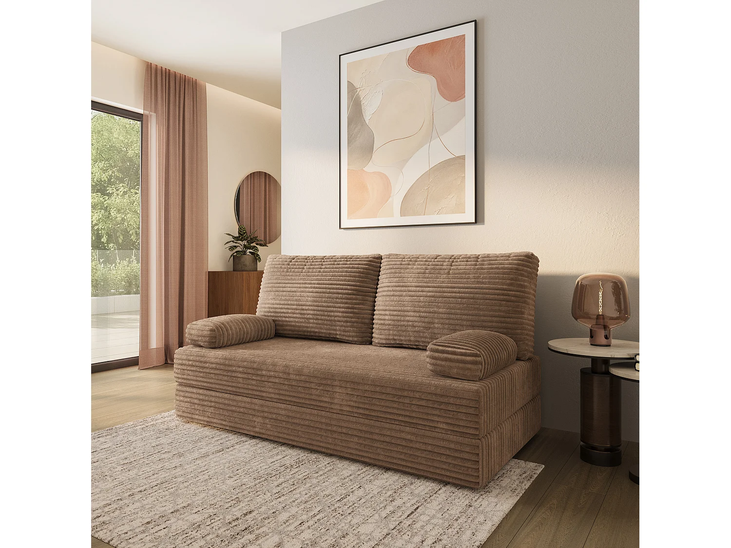 Canapé compressé SILAR sans cadre métallique, Velours côtelé TILIA, Beige