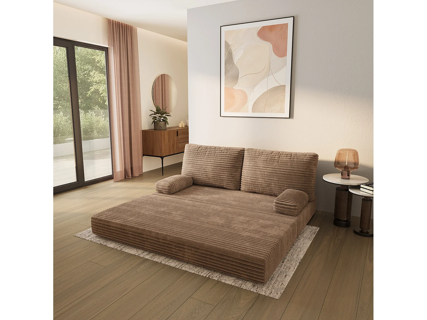 Canapé compressé SILAR sans cadre métallique, Velours côtelé TILIA, Beige