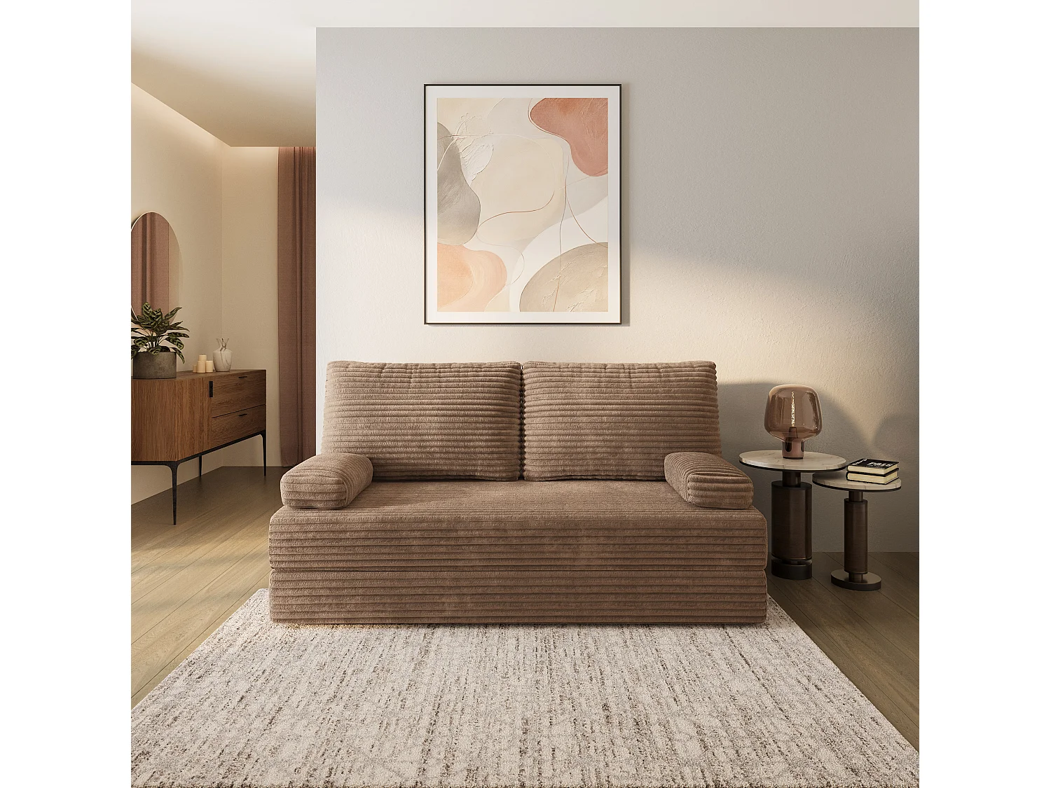 Canapé compressé SILAR sans cadre métallique, Velours côtelé TILIA, Beige