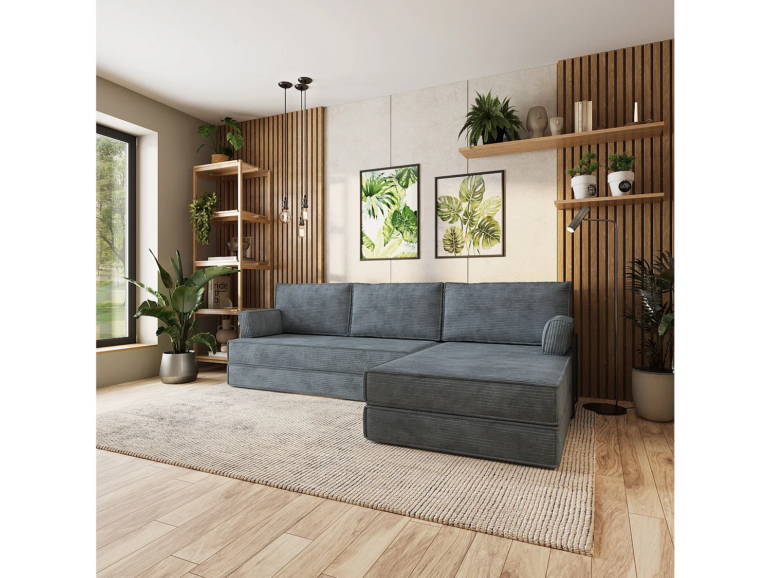 Canapé convertible compressé ANKO, avec cadre métallique, velours côtelé POSO Gris