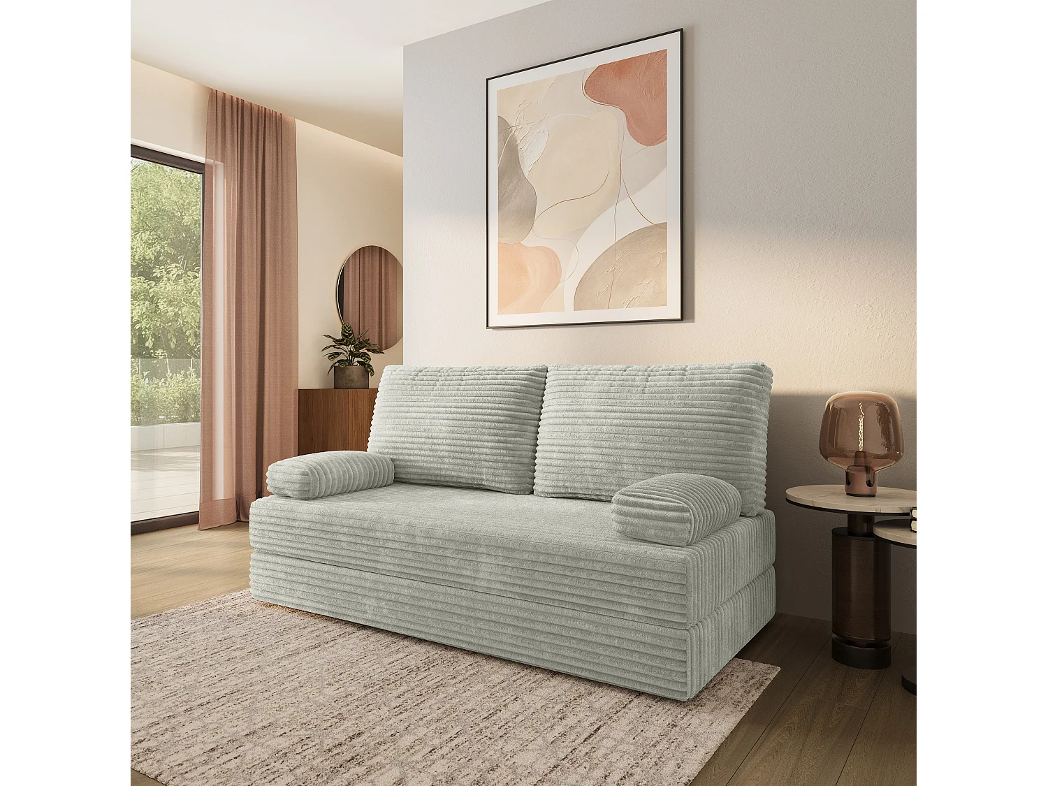 Canapé compressé SILAR sans cadre métallique, Velours côtelé TILIA, Gris clair