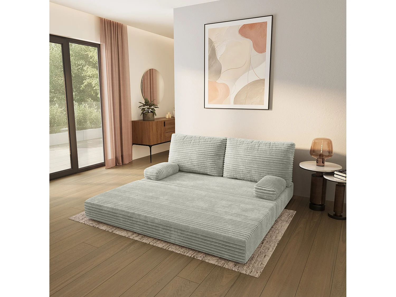 Canapé compressé SILAR sans cadre métallique, Velours côtelé TILIA, Gris clair