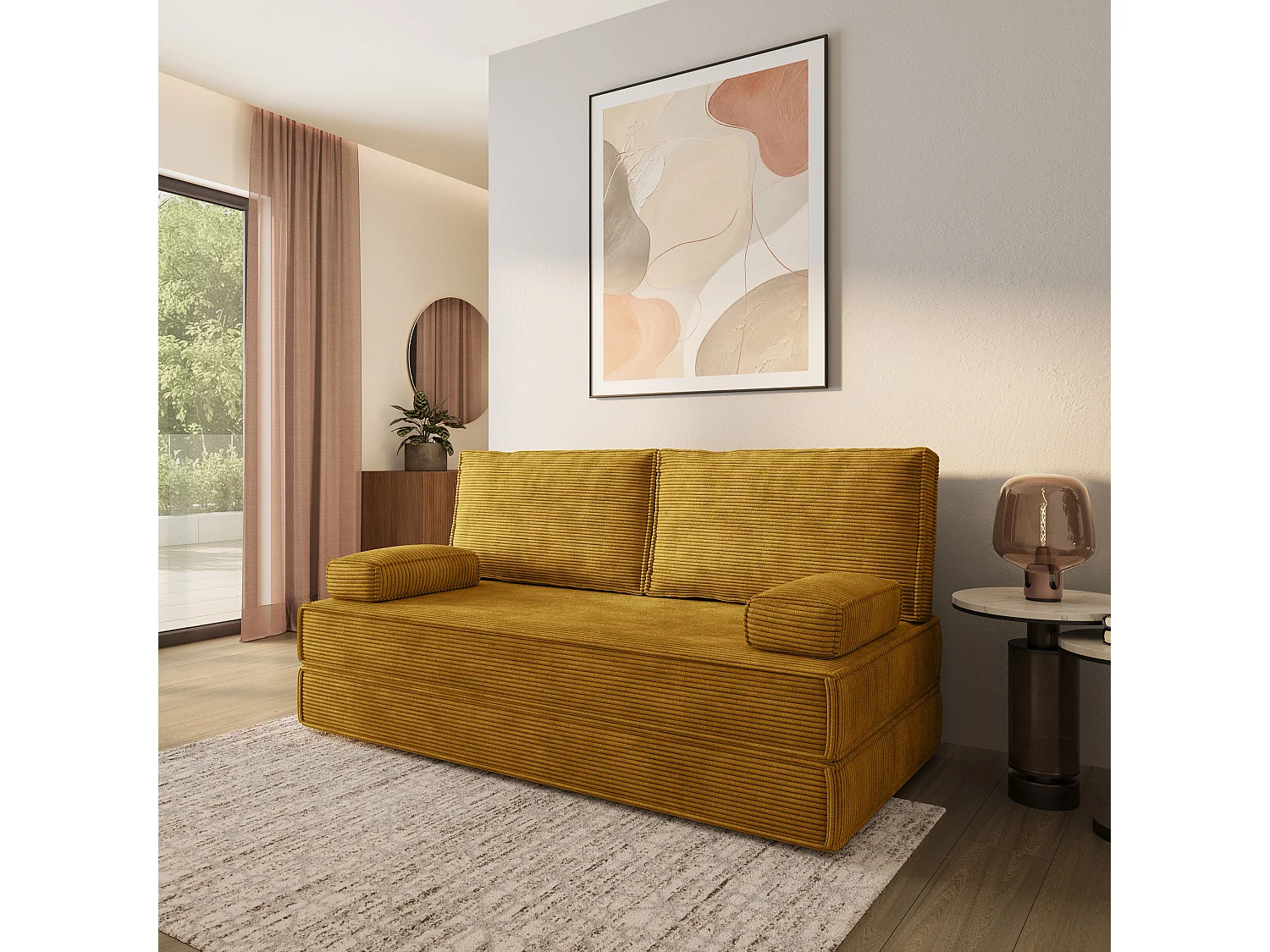 Canapé compressé SILAR sans cadre métallique, Velours côtelé POSO, Jaune