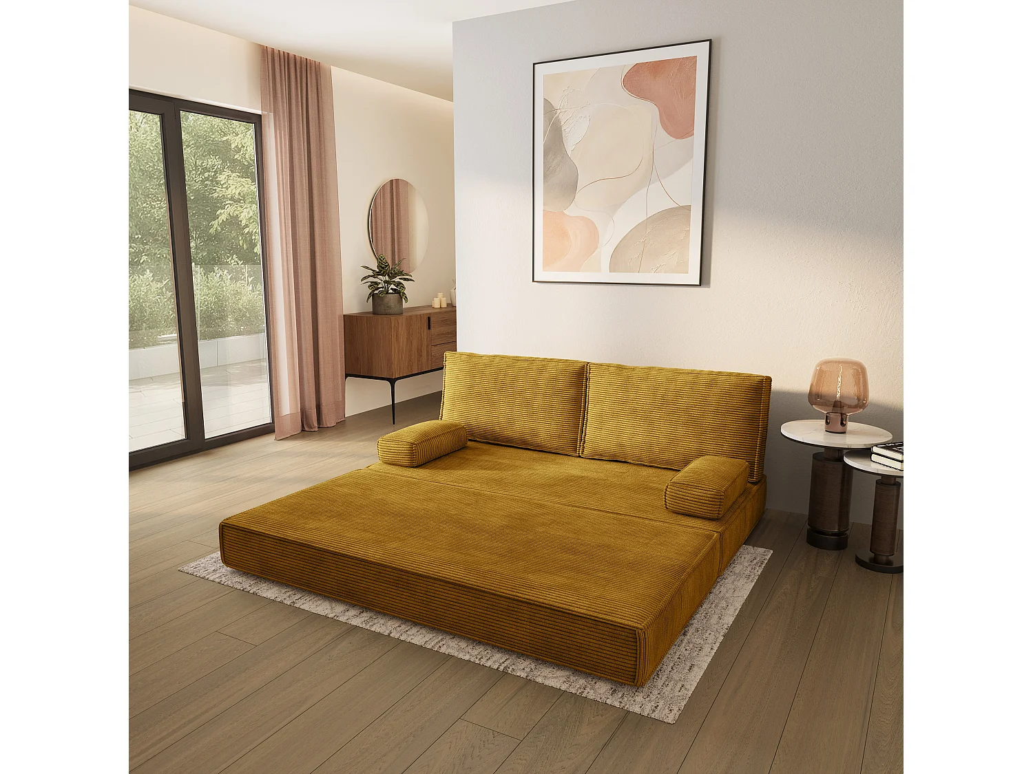 Canapé compressé SILAR sans cadre métallique, Velours côtelé POSO, Jaune