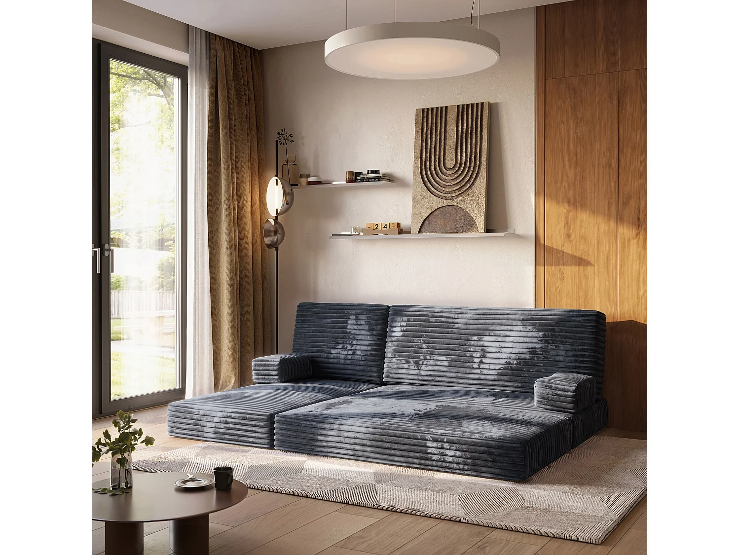 Canapé convertible compressé NOTIA, sans cadre métallique, velours côtelé TILIA Gris