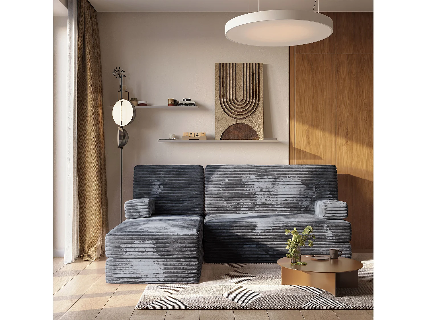 Canapé convertible compressé NOTIA, sans cadre métallique, velours côtelé TILIA Gris