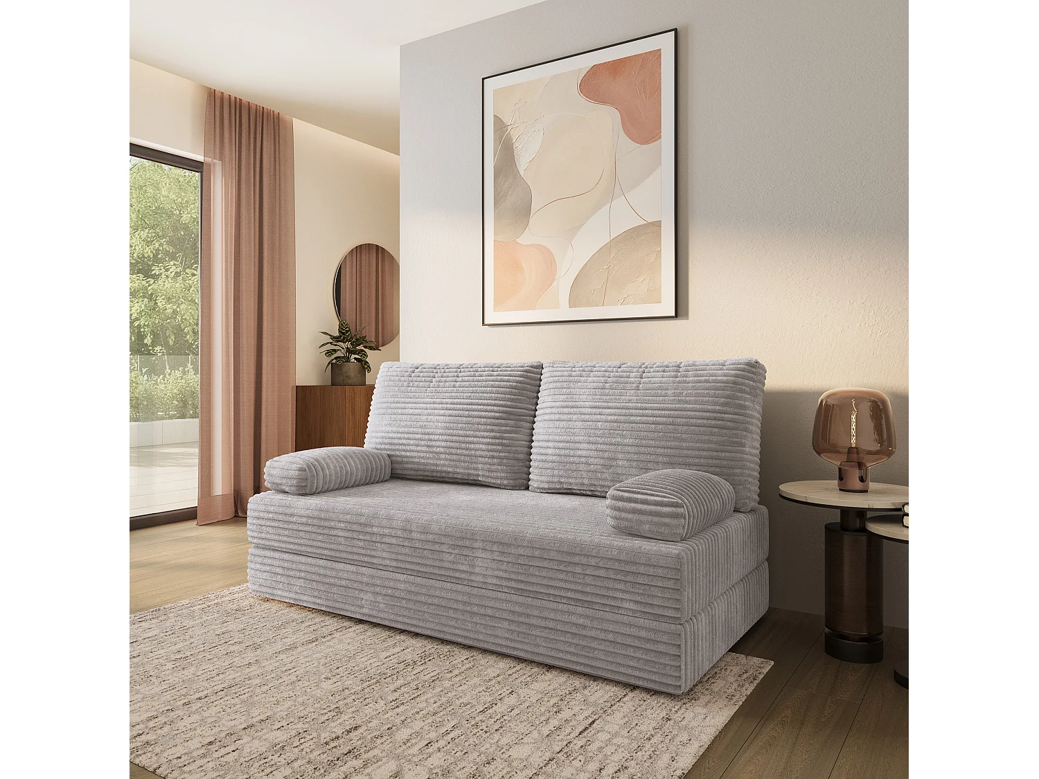 Canapé compressé SILAR sans cadre métallique, Velours côtelé TILIA, Gris clair