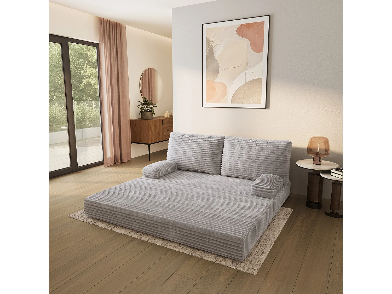 Canapé compressé SILAR sans cadre métallique, Velours côtelé TILIA, Gris clair