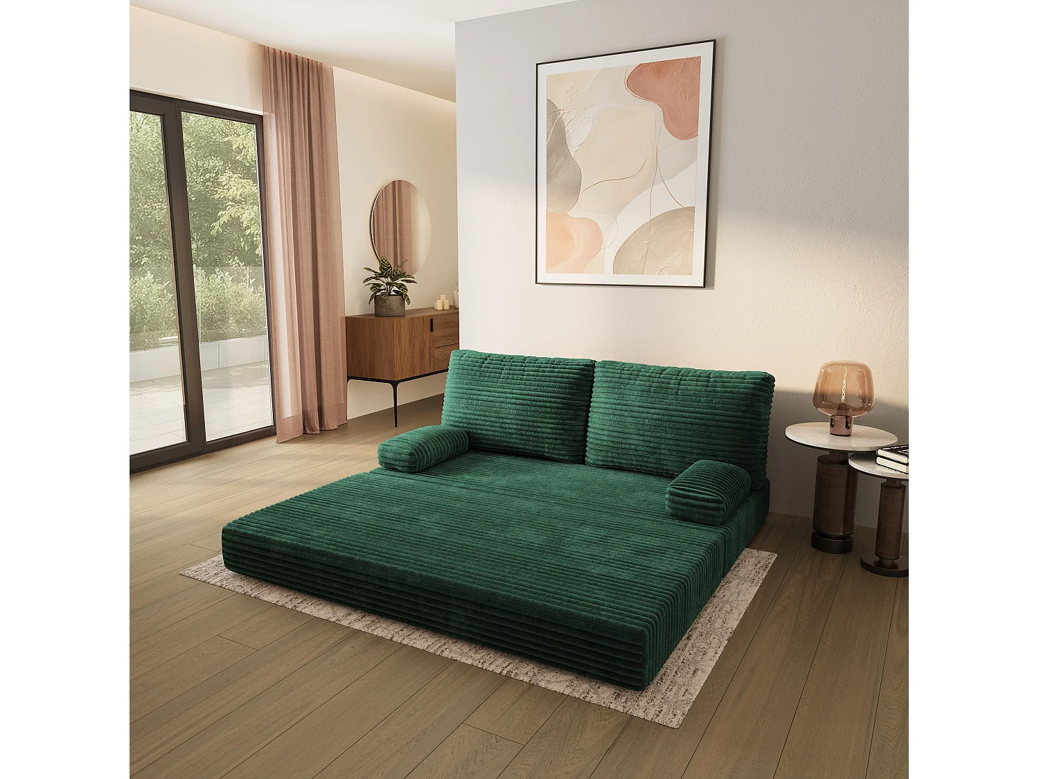 Canapé compressé SILAR sans cadre métallique, Velours côtelé TILIA, Vert bouteille