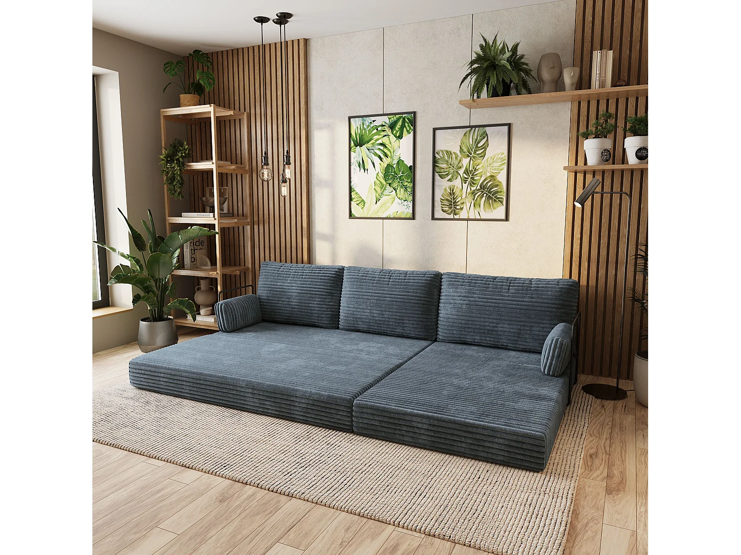 Canapé convertible compressé ANKO, avec cadre métallique, velours côtelé TILIA Gris