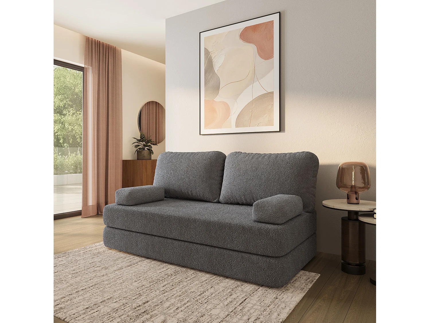 Canapé compressé NIKSI sans cadre métallique, Tissu bouclé, Gris