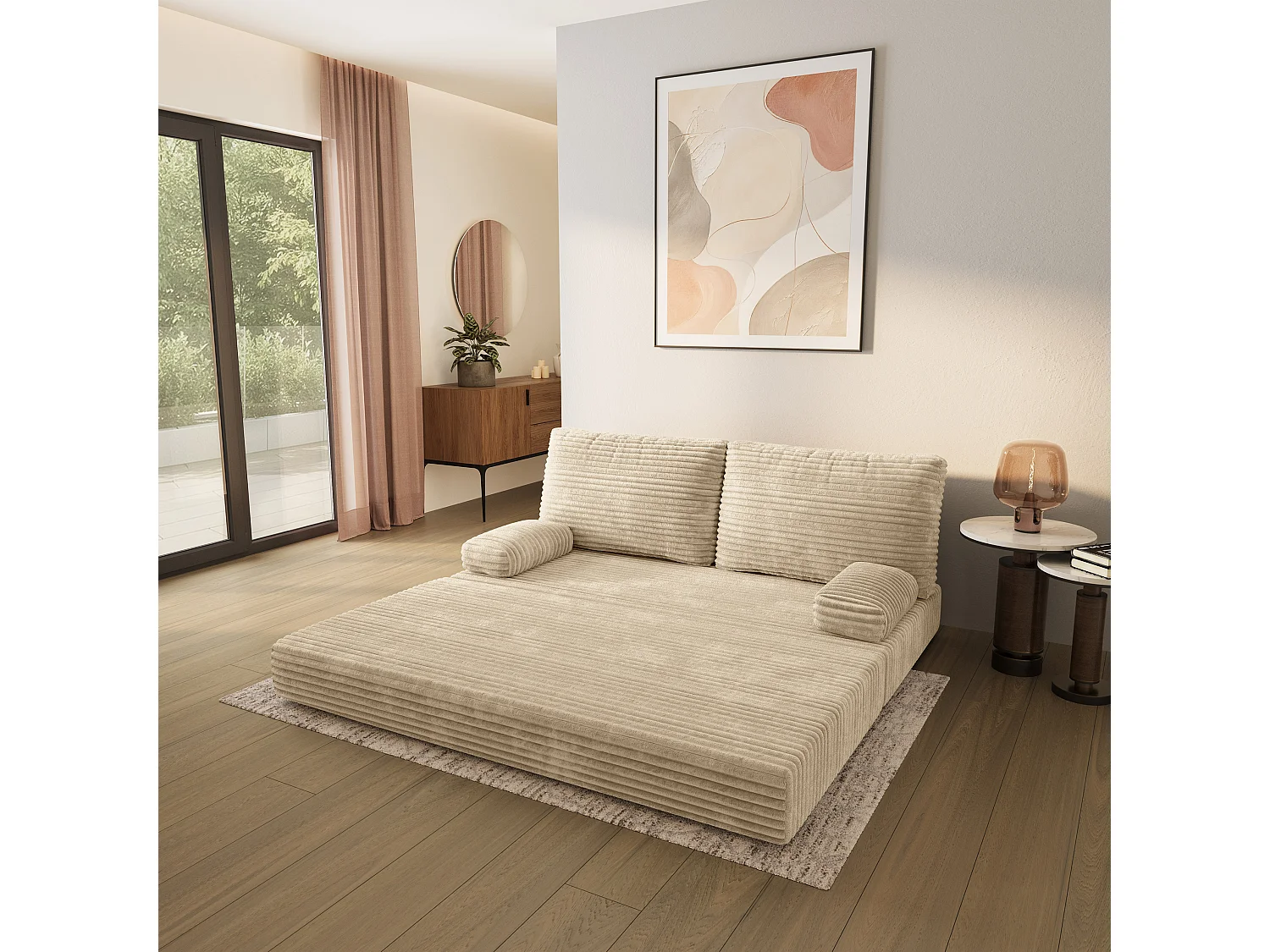 Canapé compressé SILAR sans cadre métallique, Velours côtelé TILIA, Crème