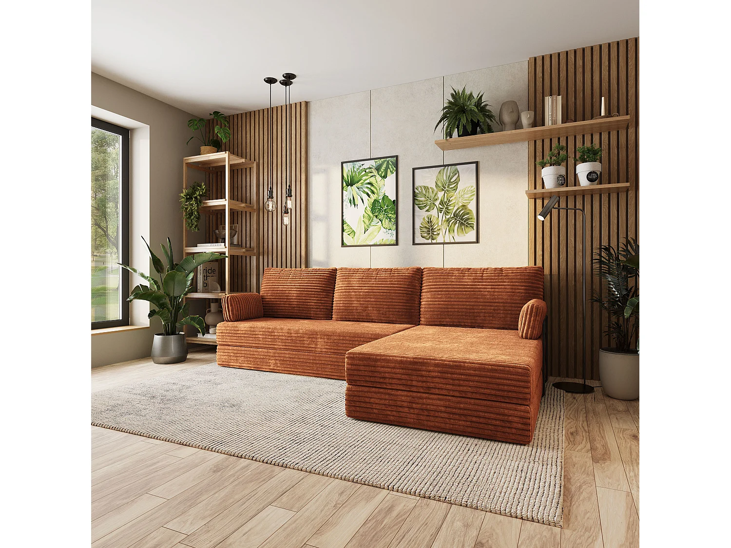 Canapé convertible compressé ANKO, avec cadre métallique, velours côtelé TILIA Marron