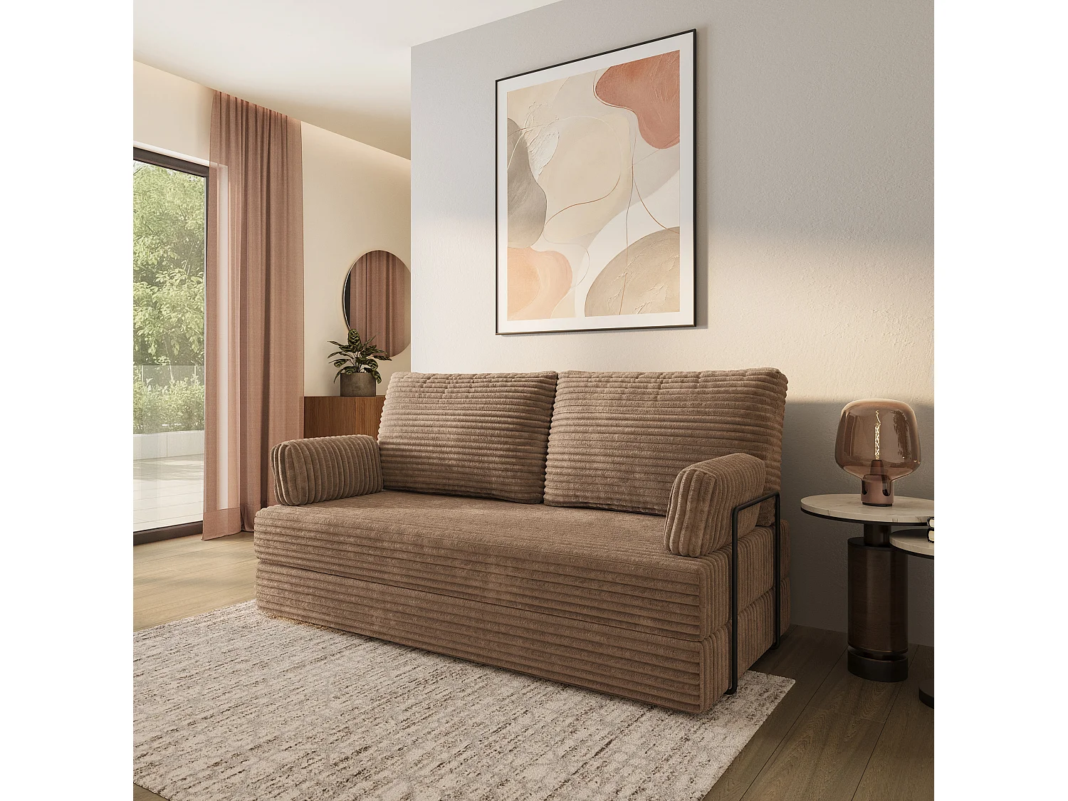 Canapé compressé SILAR avec cadre métallique, Velours côtelé TILIA, Beige