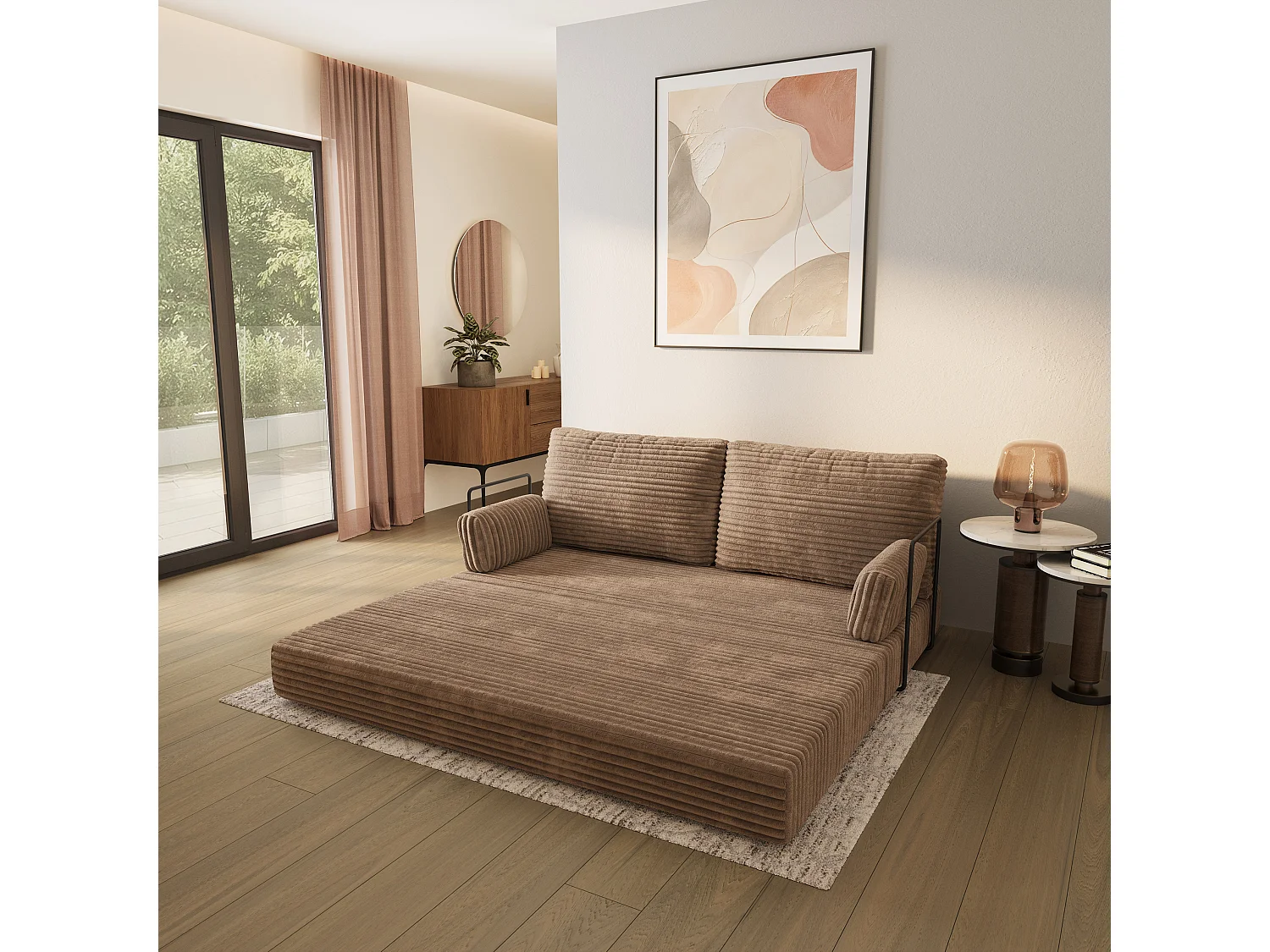 Canapé compressé SILAR avec cadre métallique, Velours côtelé TILIA, Beige