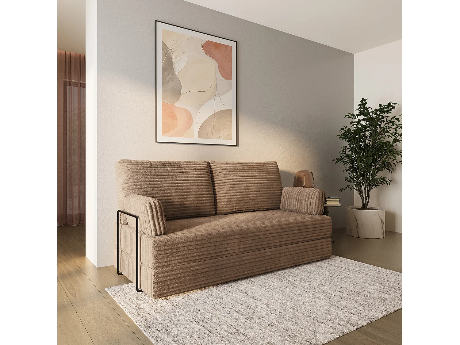 Canapé compressé SILAR avec cadre métallique, Velours côtelé TILIA, Beige