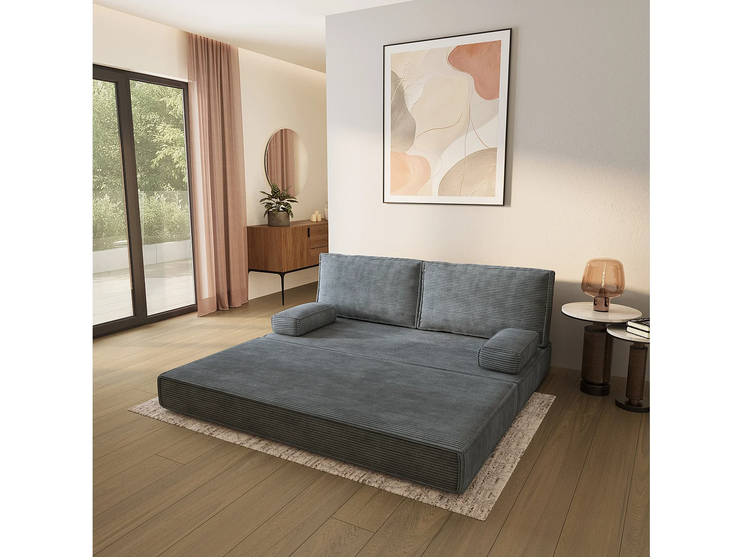 Canapé compressé SILAR sans cadre métallique, Velours côtelé POSO, Gris