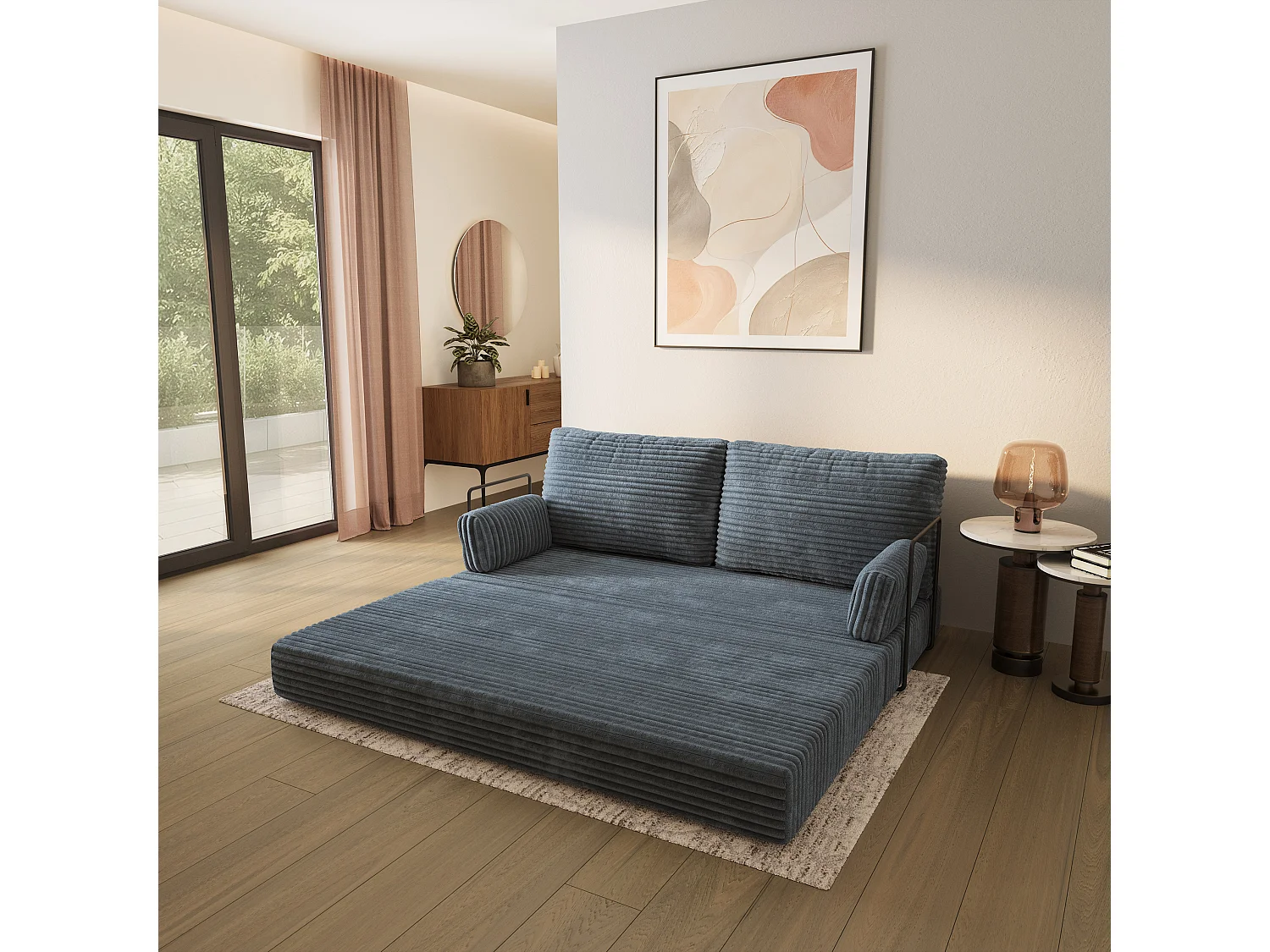 Canapé compressé SILAR avec cadre métallique, Velours côtelé TILIA, Gris