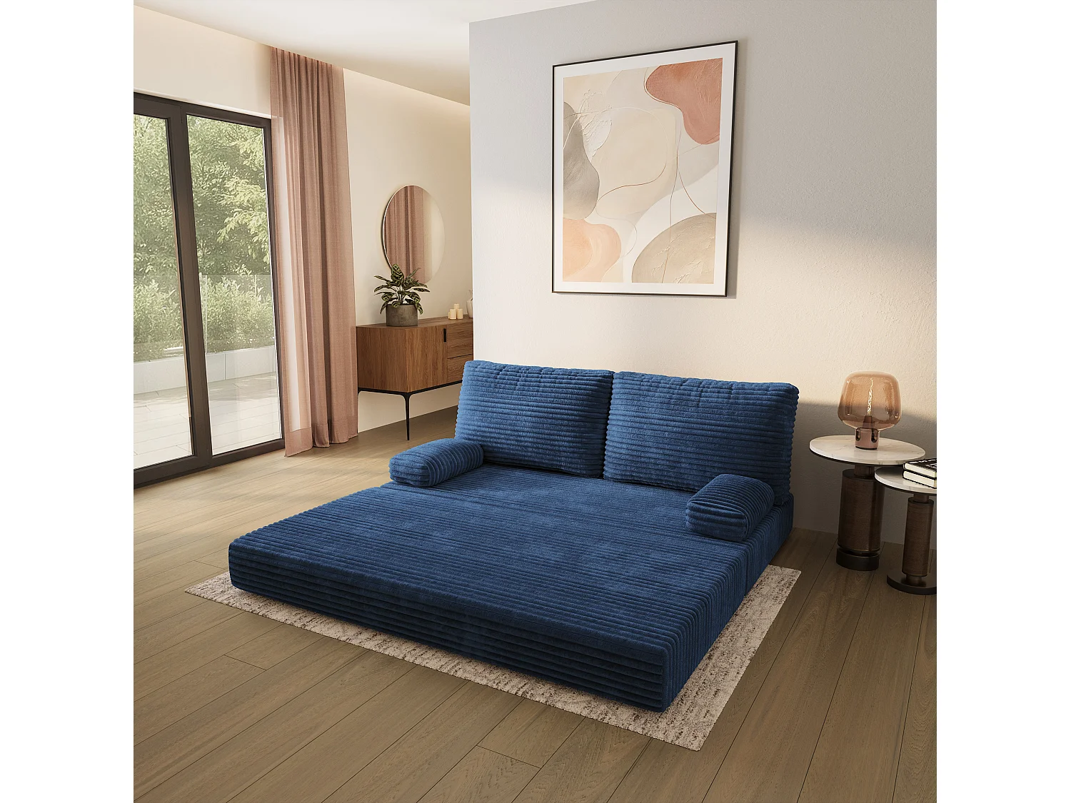 Canapé compressé SILAR sans cadre métallique, Velours côtelé TILIA, Bleu