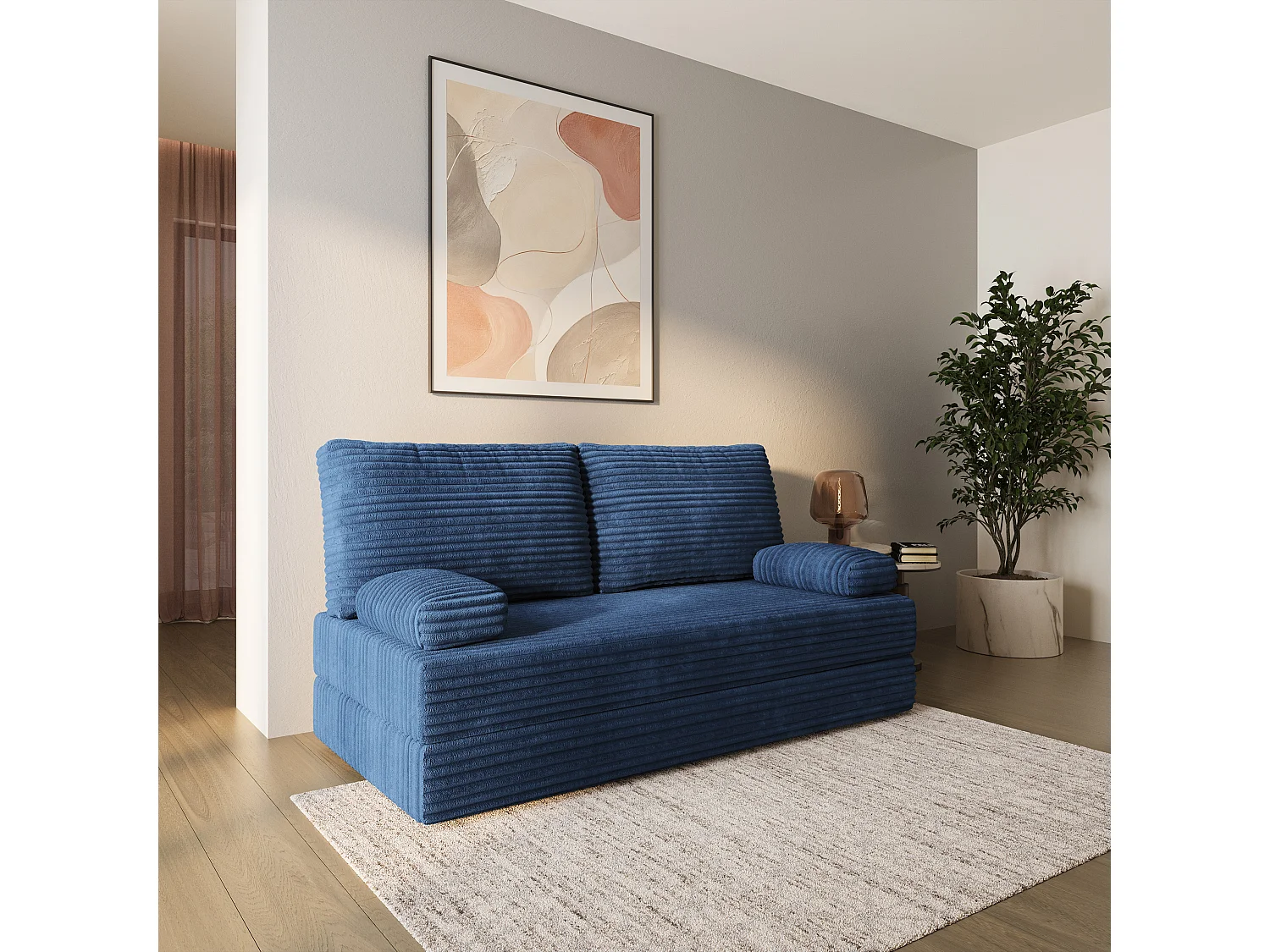 Canapé compressé SILAR sans cadre métallique, Velours côtelé TILIA, Bleu