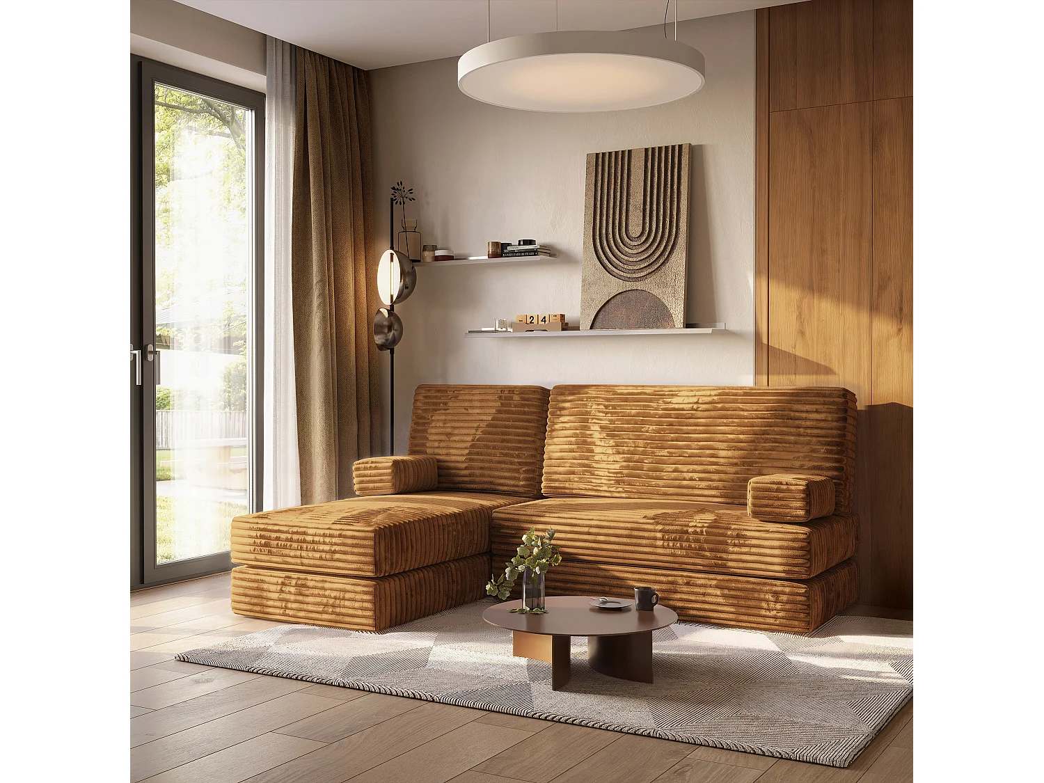 Canapé convertible compressé NOTIA, sans cadre métallique, velours côtelé TILIA Cuivré