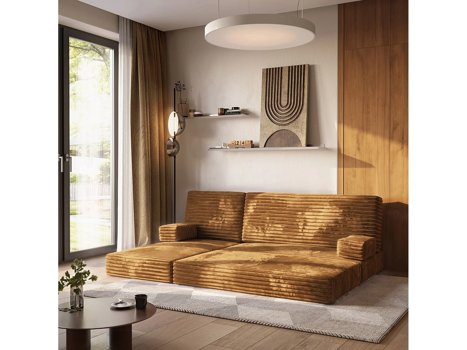 Canapé convertible compressé NOTIA, sans cadre métallique, velours côtelé TILIA Cuivré