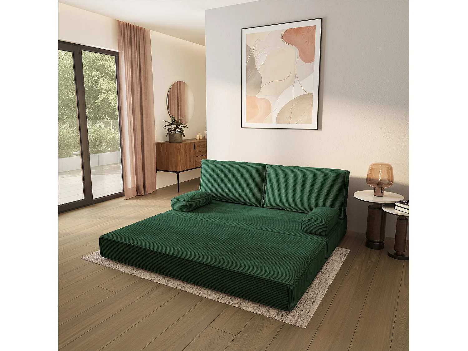Canapé compressé SILAR sans cadre métallique, Velours côtelé POSO, Vert