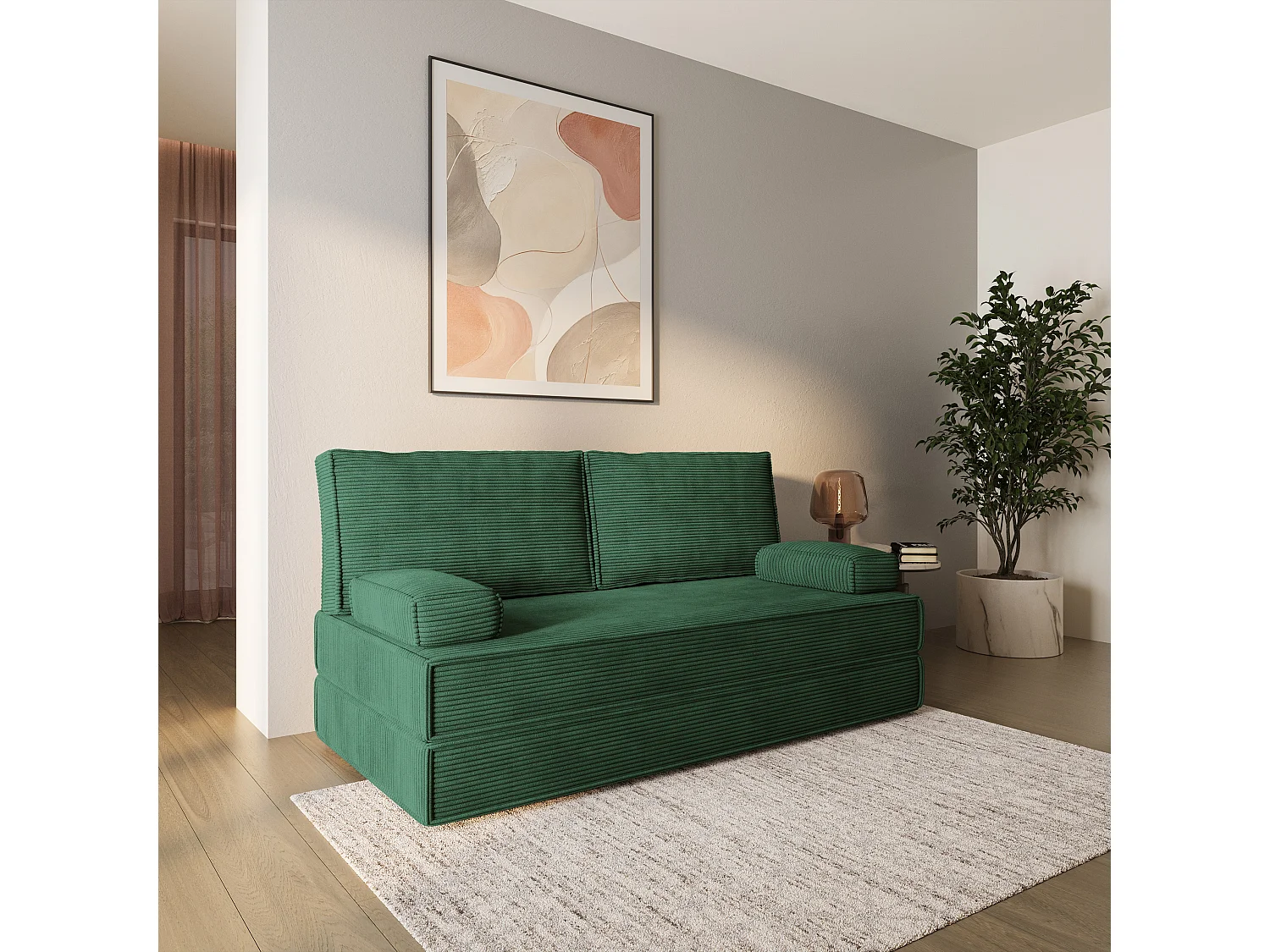 Canapé compressé SILAR sans cadre métallique, Velours côtelé POSO, Vert