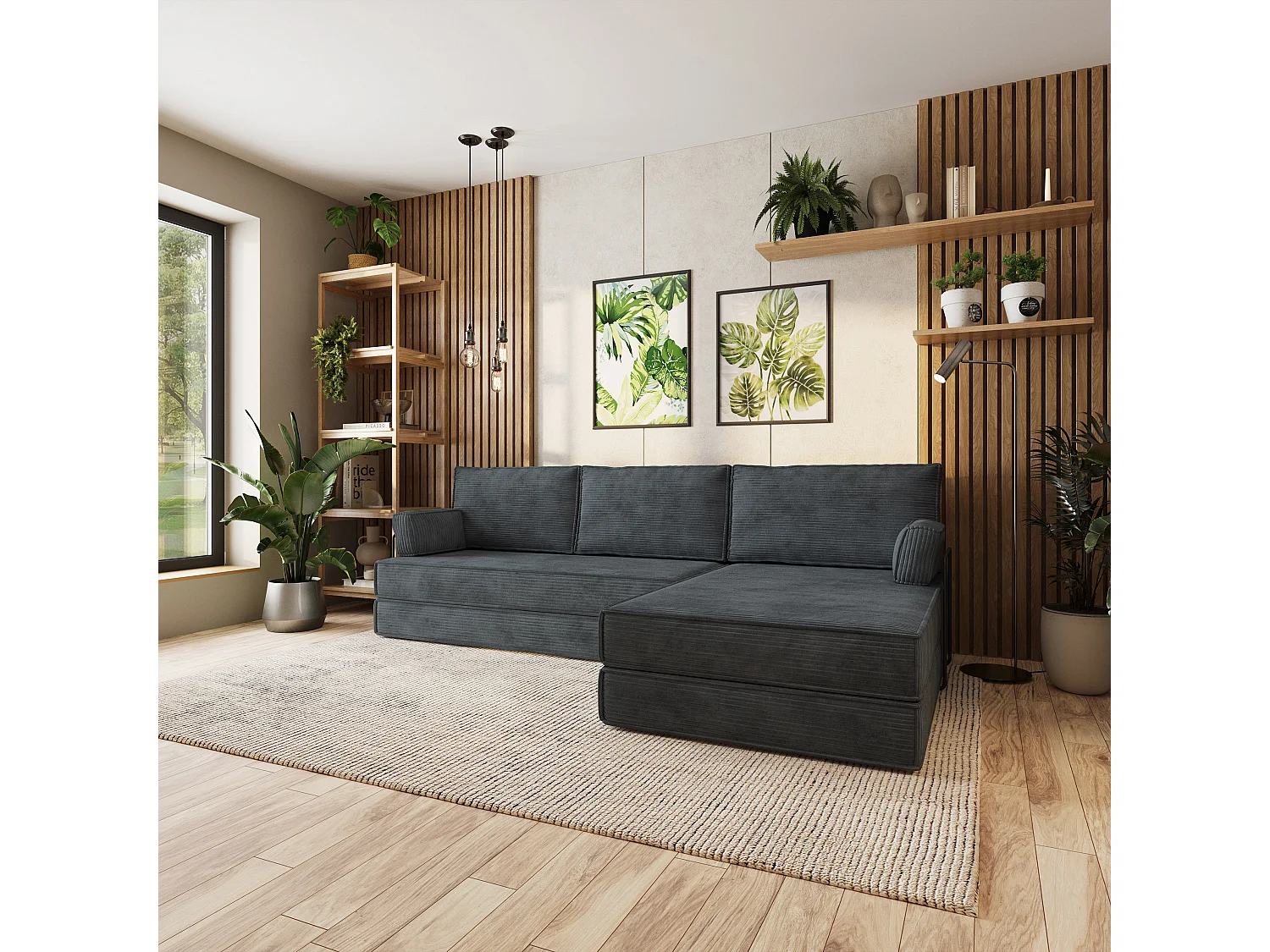 Canapé convertible compressé ANKO, avec cadre métallique, velours côtelé POSO Gris
