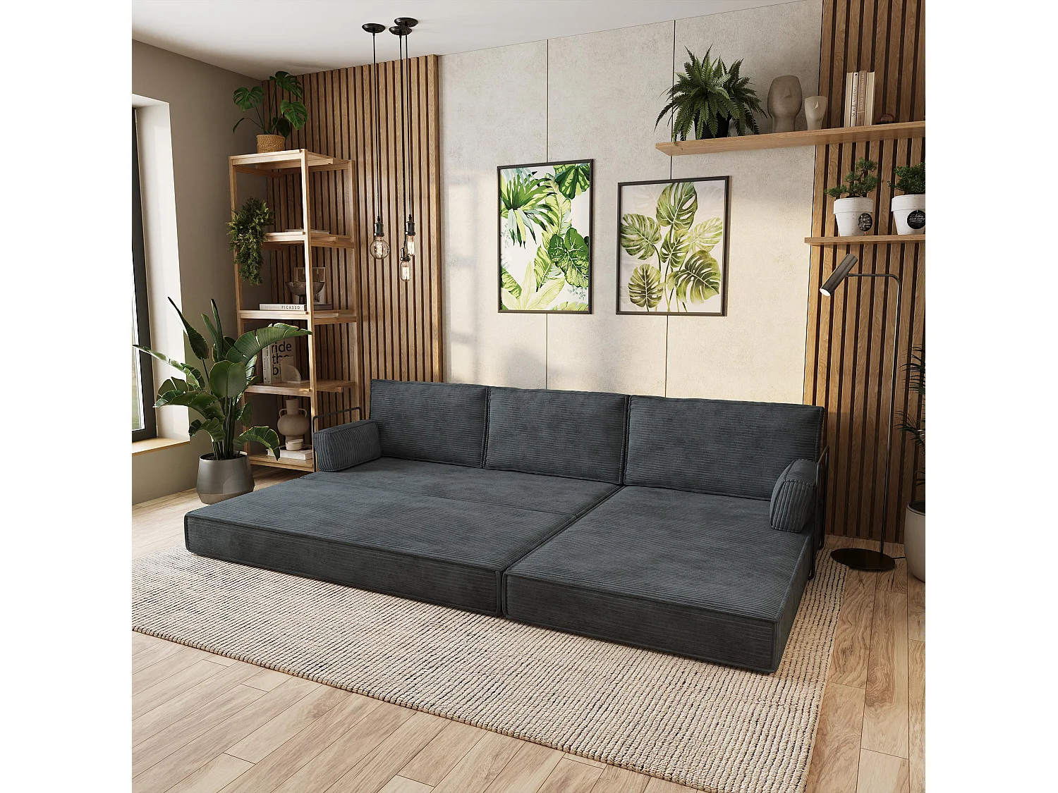 Canapé convertible compressé ANKO, avec cadre métallique, velours côtelé POSO Gris
