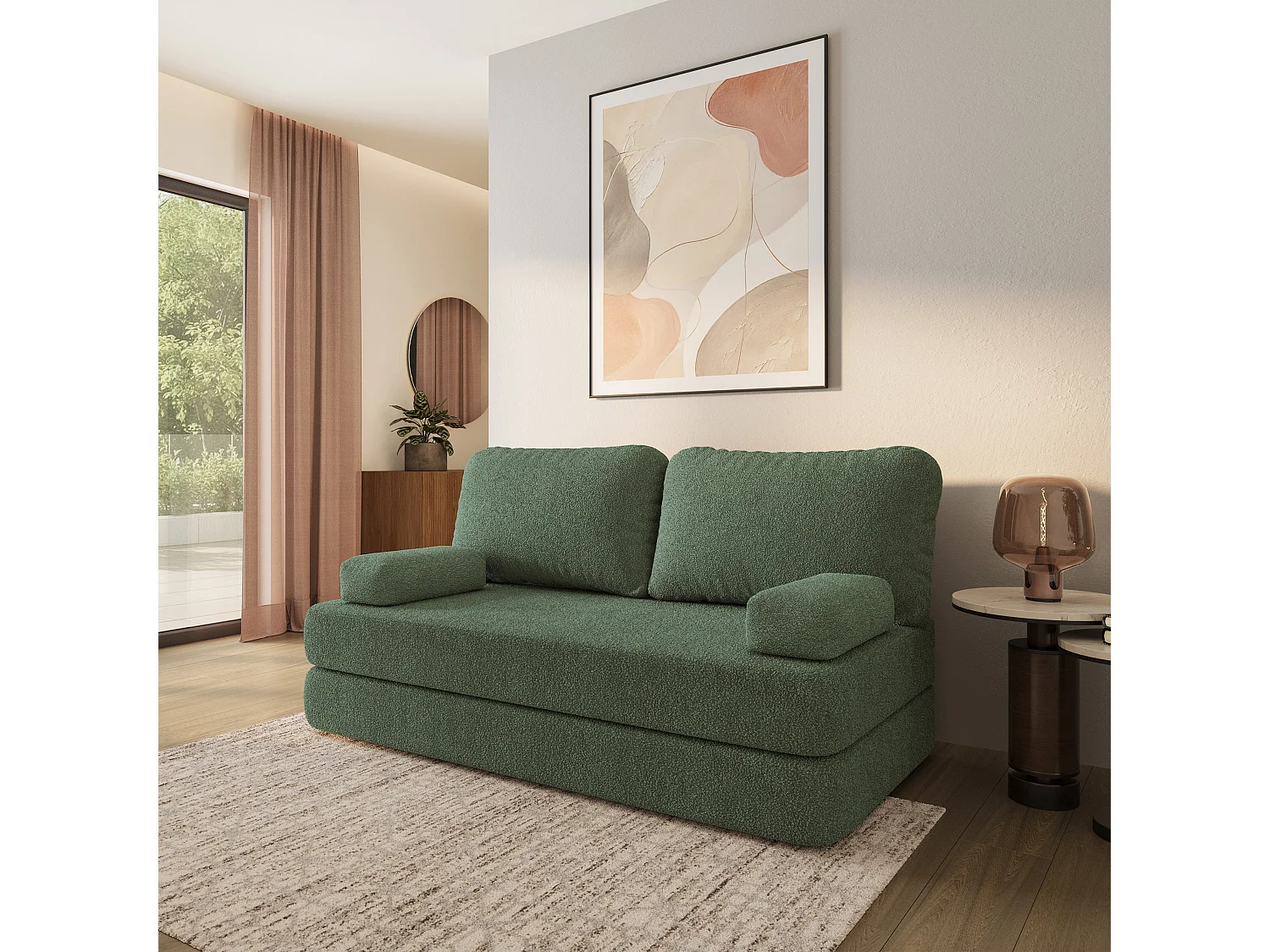Canapé compressé NIKSI sans cadre métallique, Tissu bouclé, Vert