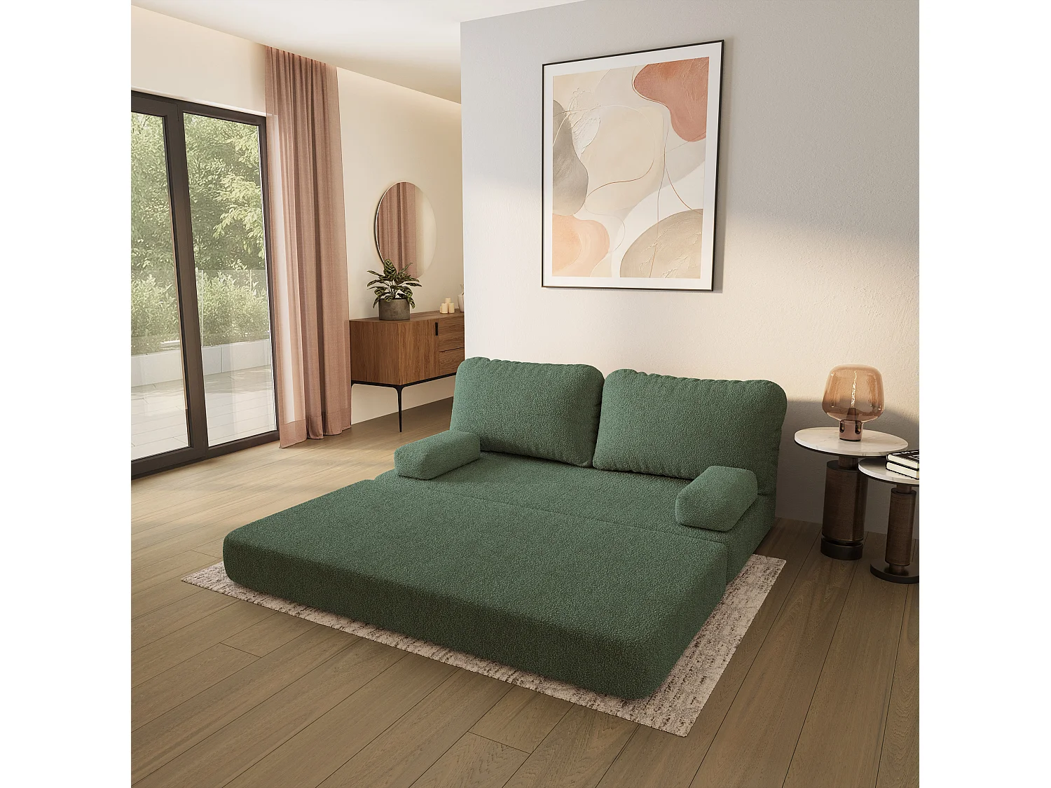 Canapé compressé NIKSI sans cadre métallique, Tissu bouclé, Vert