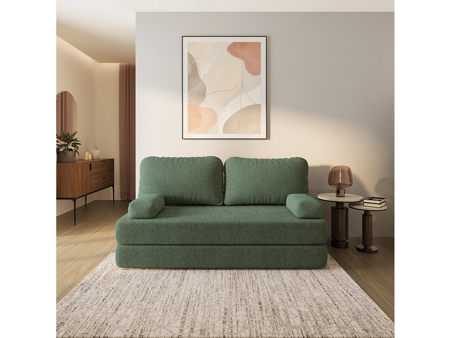 Canapé compressé NIKSI sans cadre métallique, Tissu bouclé, Vert